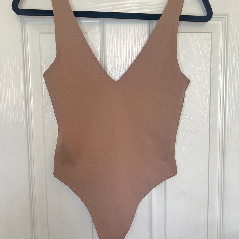 Babaton Contour V-neck Tan Bodysuit